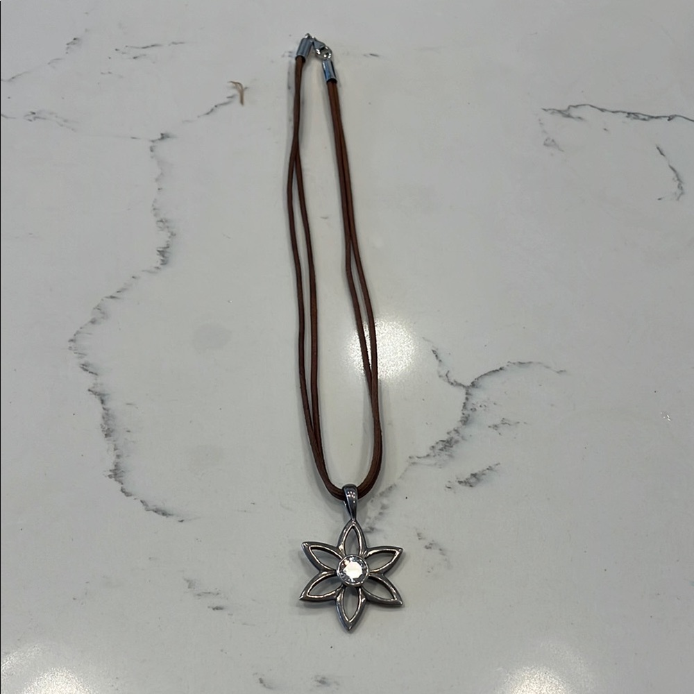 Vintage Silver 925 Silpada CZ Flower Pendant on Leather and Silver 925 Necklace